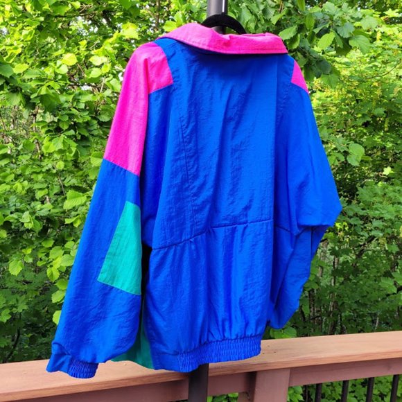 SOLD: VTG 80s 90s Color Block Wind Breaker XL - Picture 4 of 12